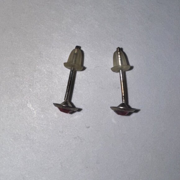 5 Mm Round Ruby Red Cz And Sterling Post Earrings - Picture 12 of 15